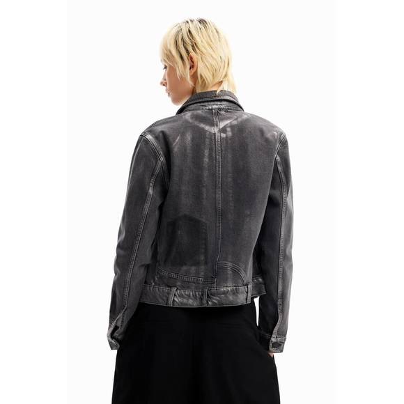 NEW DESIGUAL metallic denim trucker jacket in light grey - Picture 3 of 4